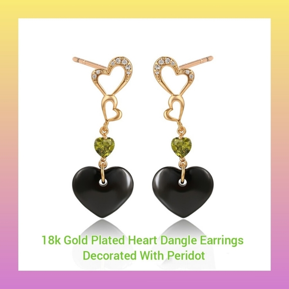 18k Gold Plated Heart Dangle Earrings With Peridot - Picture 1 of 7